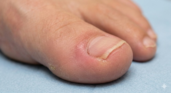 early symptoms requiring ingrown toenail treatment such as redness and swelling